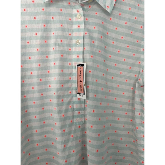 Vineyard Vines 1/2 Button Up Popover Dot Cotton Shirt Womens 14 Light Blue - Picture 6 of 7